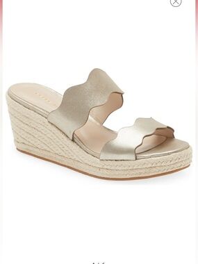 Pelle Moda Womens 'Krew' Espadrille Wedge Slide Sandal platinum gold. NWT sz 10